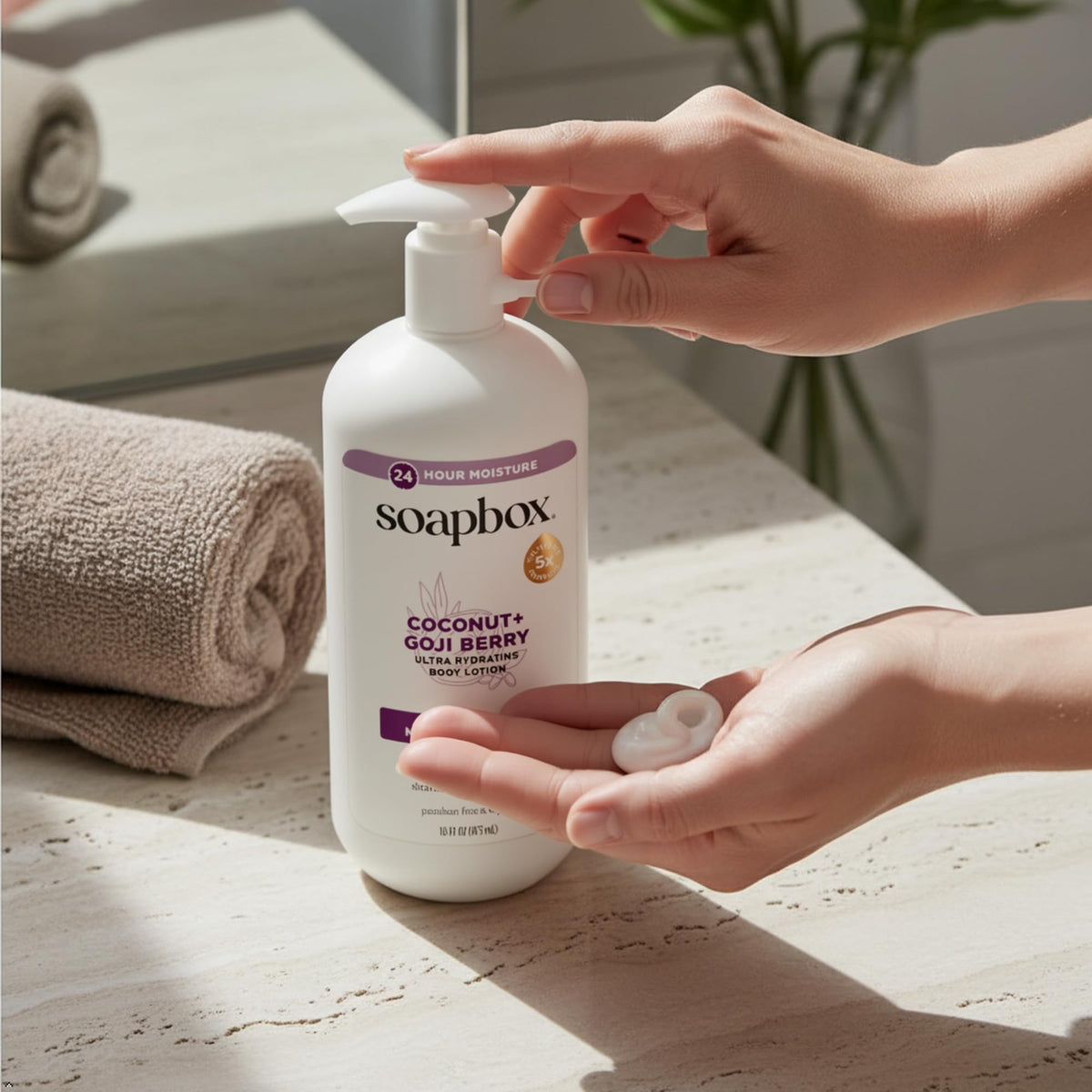 Soapbox two-pack in bathroom lifestyle scene showing daily routine fit