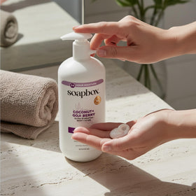 Soapbox two-pack in bathroom lifestyle scene showing daily routine fit