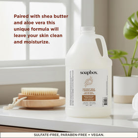 Soapbox being poured into a dispenser for convenient refill