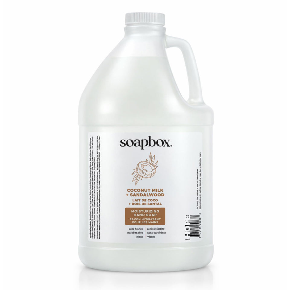 Soapbox gallon front packaging showing scent and size benefit