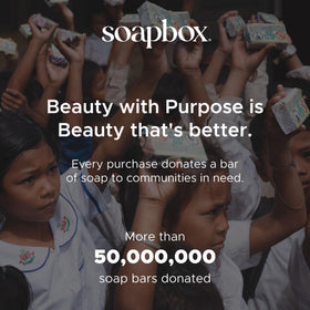 Soapbox packaging with recycled symbol emphasizing eco benefit