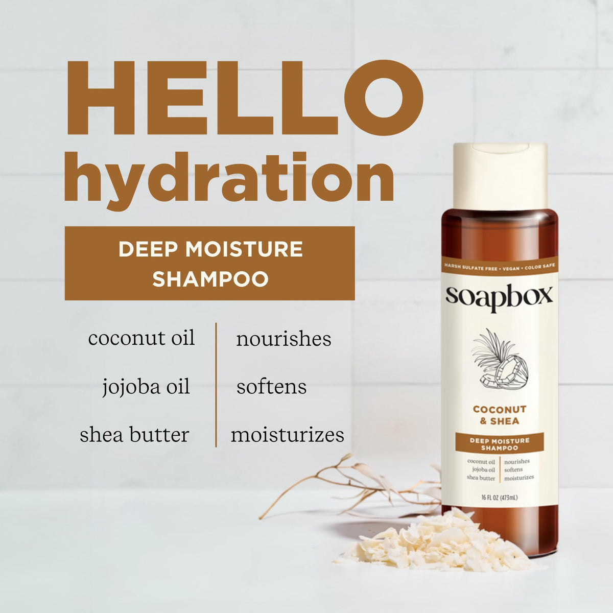 Soapbox shampoo lather demonstrating gentle cleansing and hydration