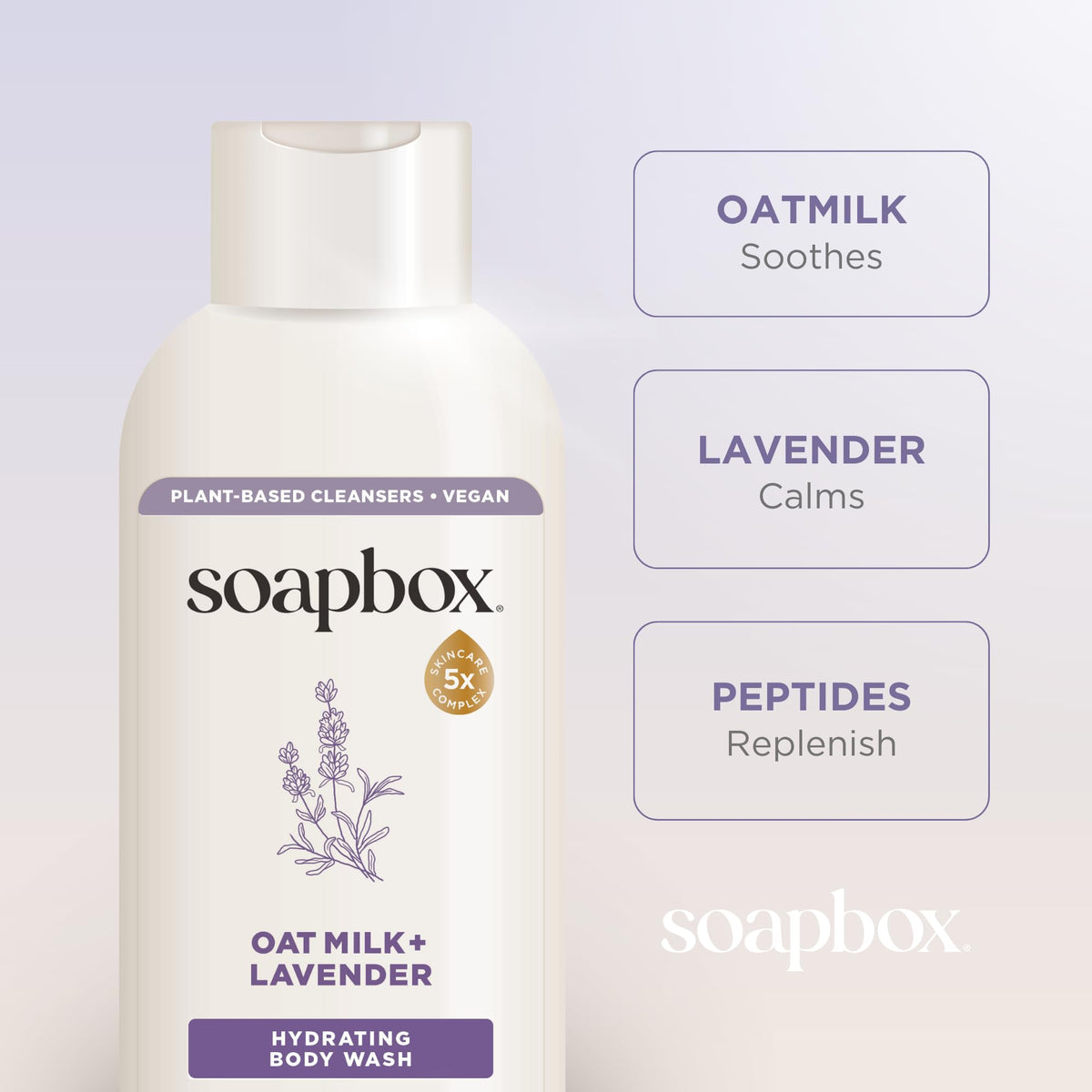 Soapbox oatmilk and shea butter ingredients styled to show nourishing benefits