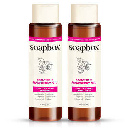 Soapbox front packaging showing bottles and benefits