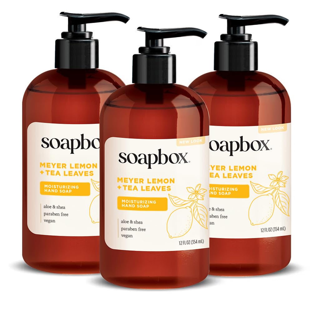 Soapbox front pump bottle showing label and scent benefits