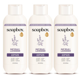 Soapbox oatmilk & lavender front packaging showing clean design and hydration benefit