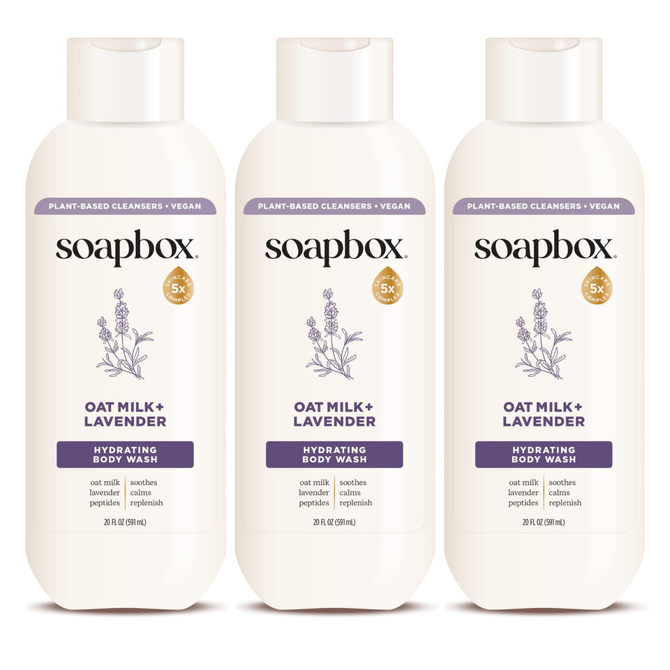 Soapbox oatmilk & lavender front packaging showing clean design and hydration benefit