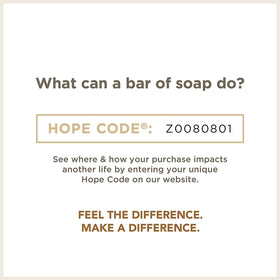 Soapbox packaging with donation card illustrating social impact benefit