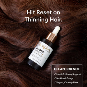 Soapbox ProGRO Density+ dropper applying serum to palm, demonstrates precise daily dosing benefit