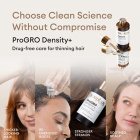 Soapbox ProGRO Density+ beside sink in bathroom routine, conveys easy daily-use benefit