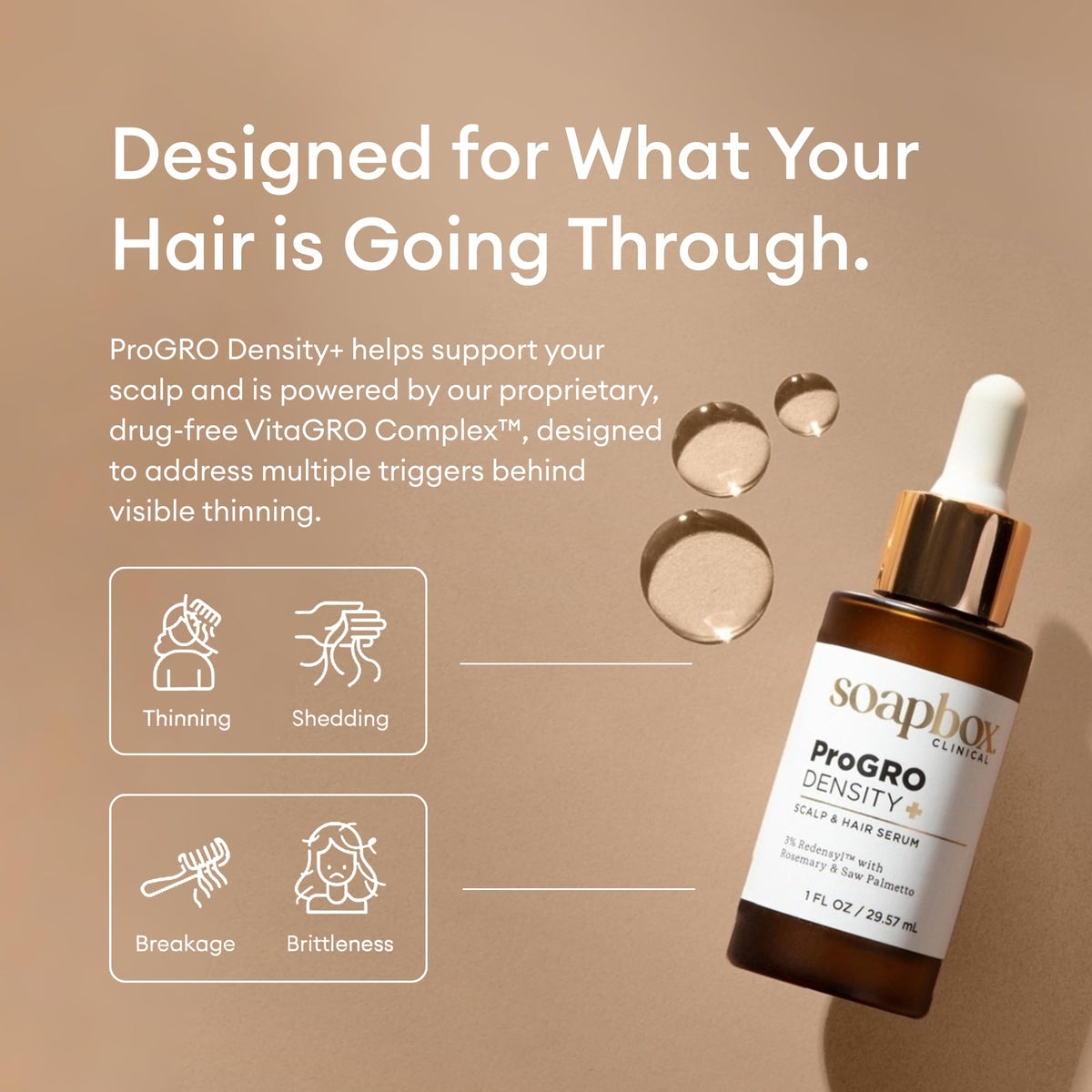 Soapbox ProGRO Density+ close-up of lightweight texture, highlights non-greasy absorption benefit