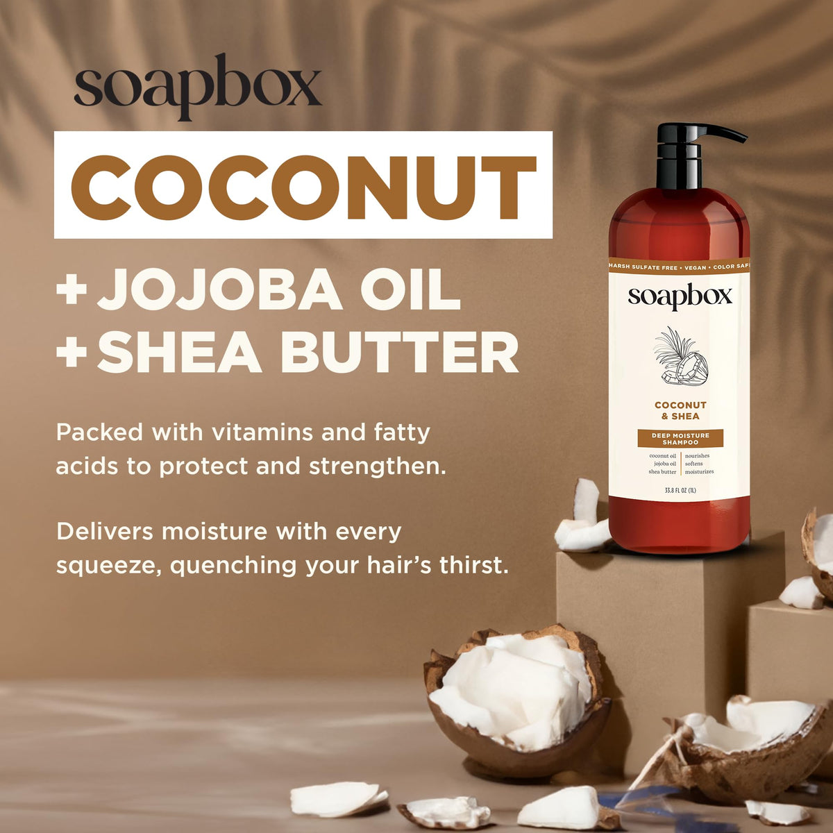 Soapbox pump dispensing shampoo foam texture, shows gentle cleansing action