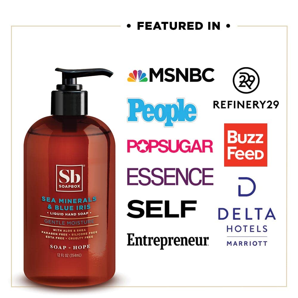 Soapbox refill jug on bathroom counter in lifestyle scene showing practical use benefit