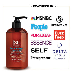 Soapbox refill jug on bathroom counter in lifestyle scene showing practical use benefit