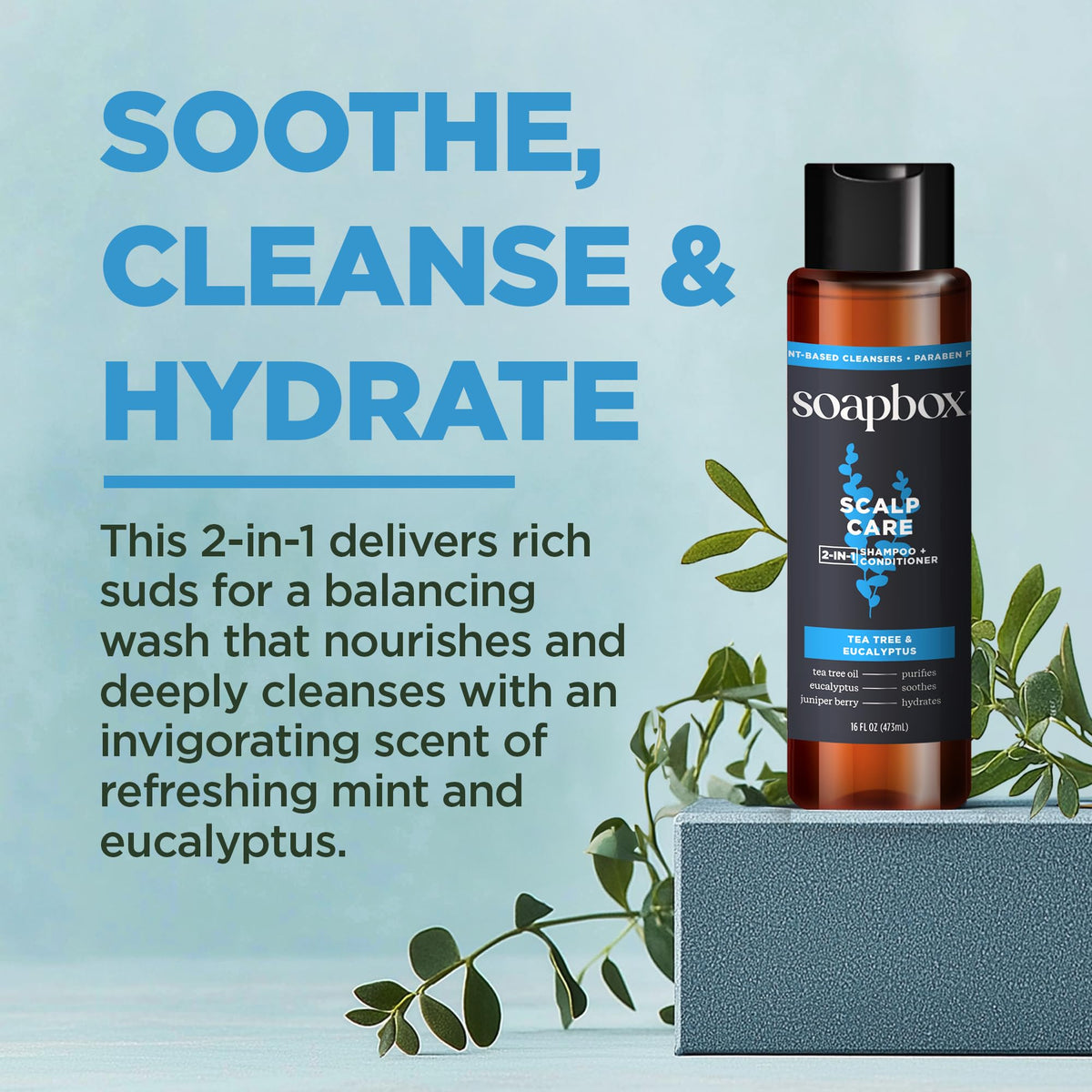 Soapbox scalp care pump action with lather demonstrating fast post-workout refresh