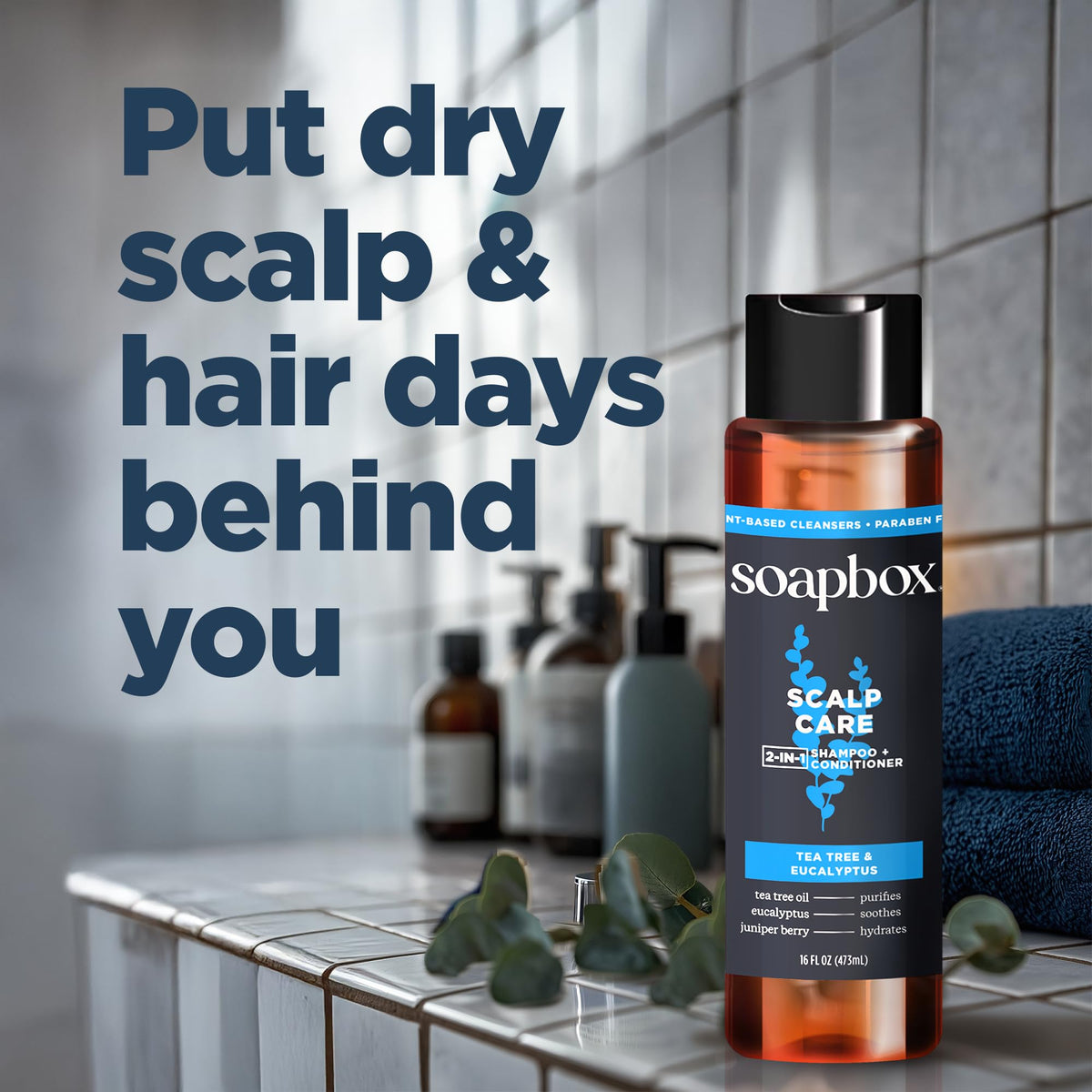 Soapbox scalp care held in hand for scale to show travel-friendly size