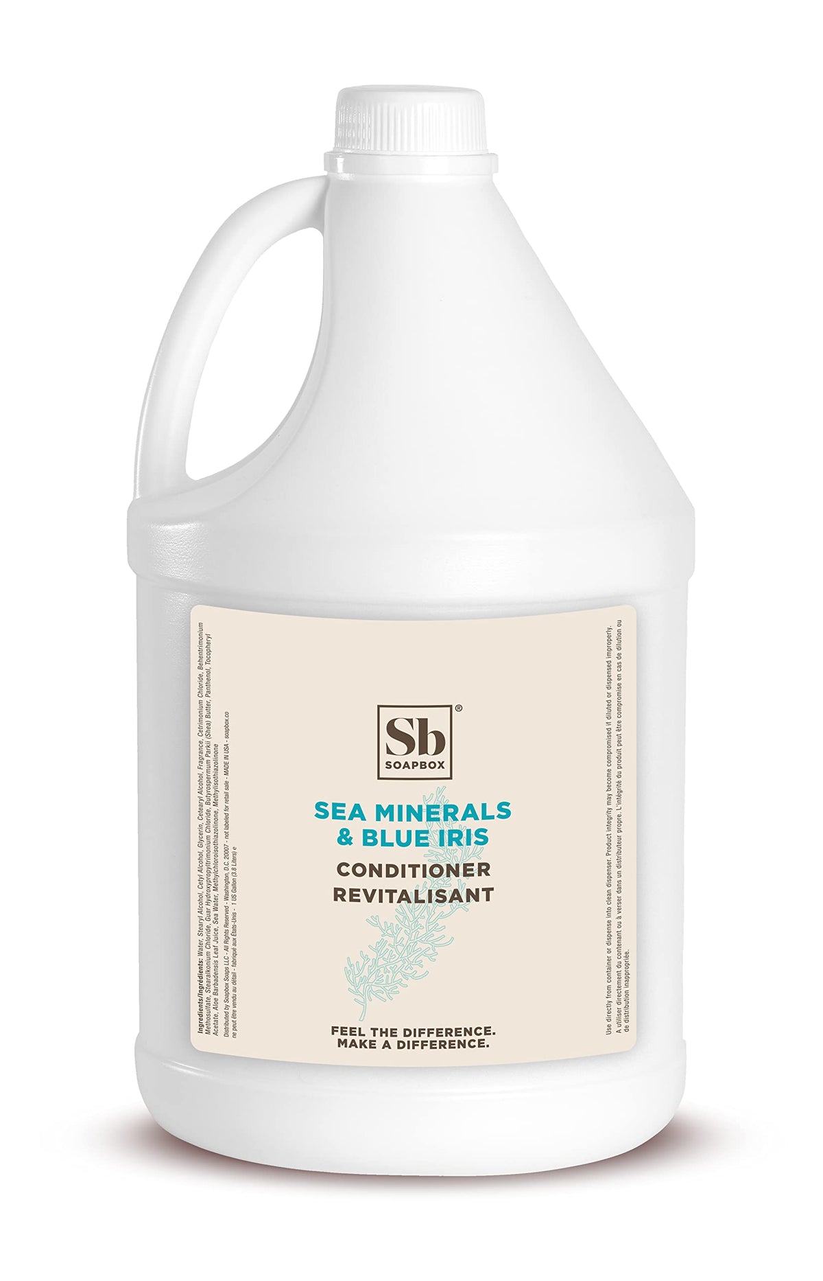 Soapbox sea minerals blue iris gallon front view showing clean design and guest-ready size