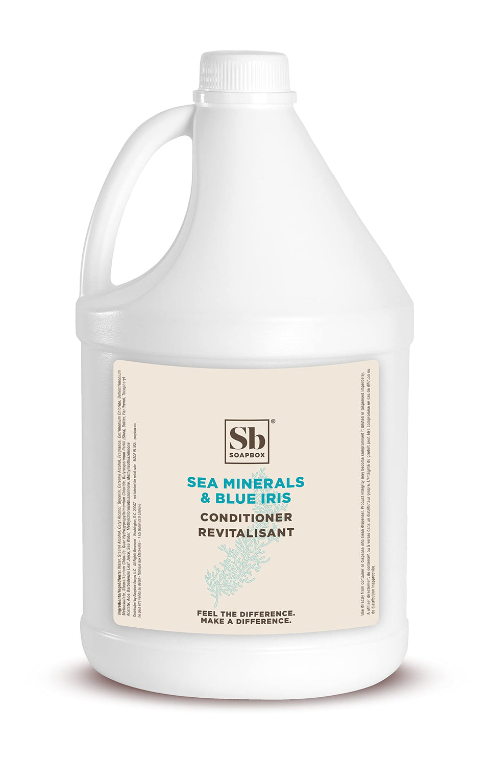 Soapbox sea minerals blue iris gallon front view showing clean design and guest-ready size