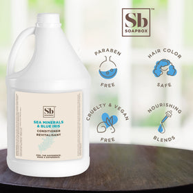 Soapbox gallon with pump dispenser installed for easy refills and reduced waste