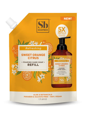 Soapbox front packaging showing brand and citrus refill benefits