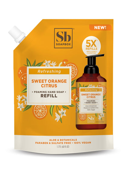 Soapbox front packaging showing brand and citrus refill benefits