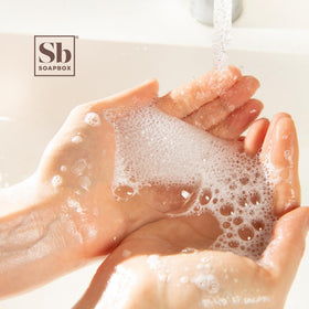 Soapbox foaming pump dispensing foam into hand for quick, economical use