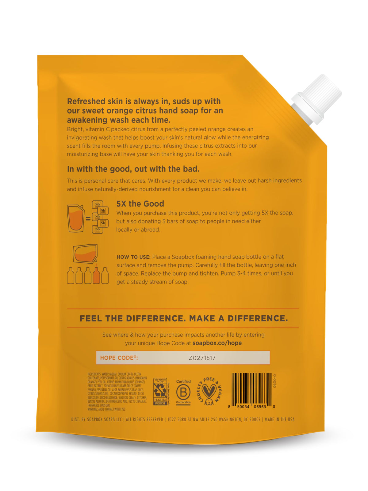 Soapbox 64 oz refill beside common bottle showing long-lasting volume benefit