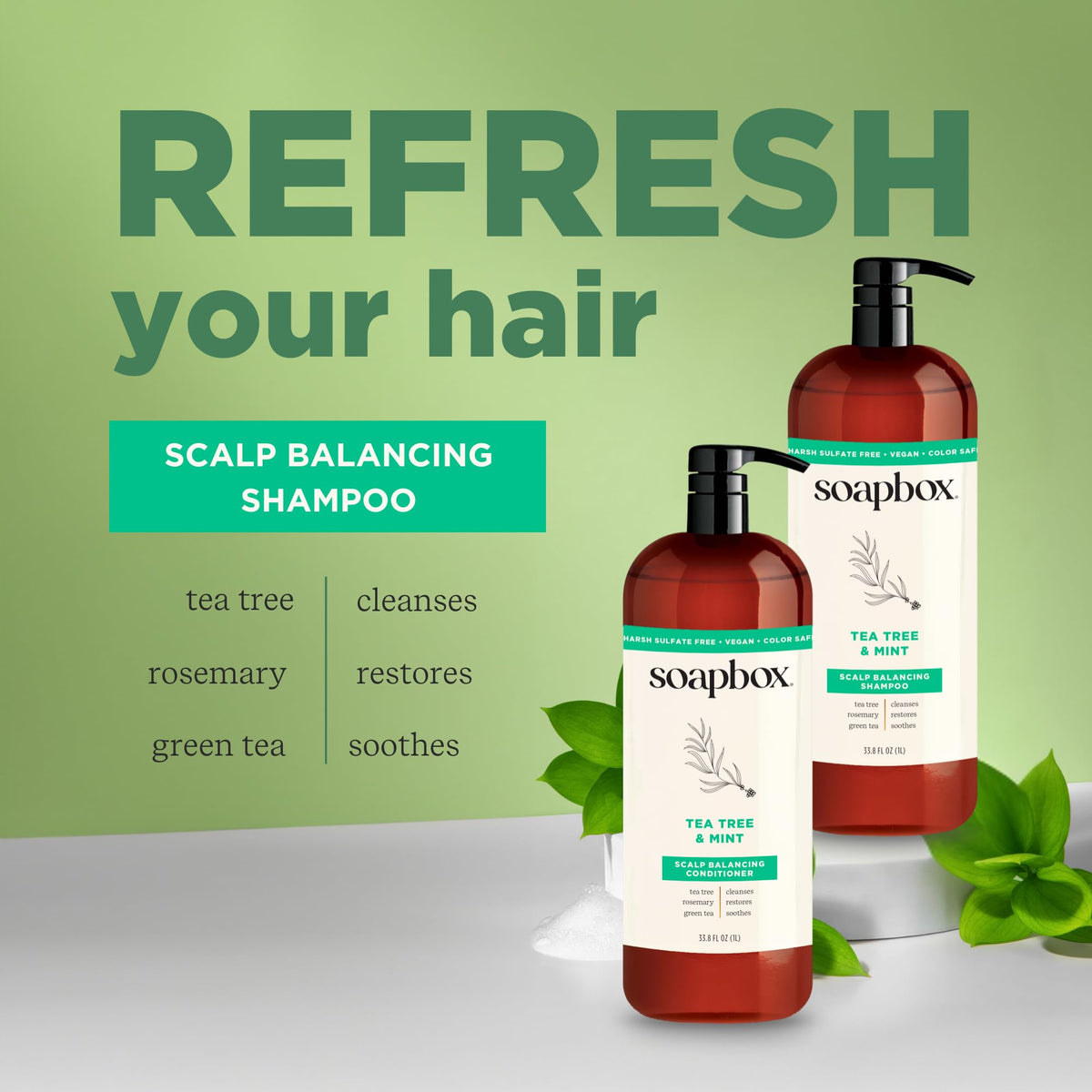 Soapbox conditioner pump detail highlighting smooth dispensing for detangling