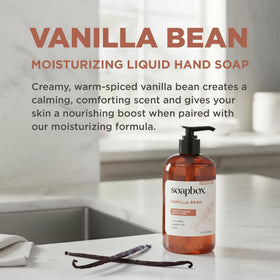 Soapbox Vanilla Bean bottle displayed to show warm scent and comfort