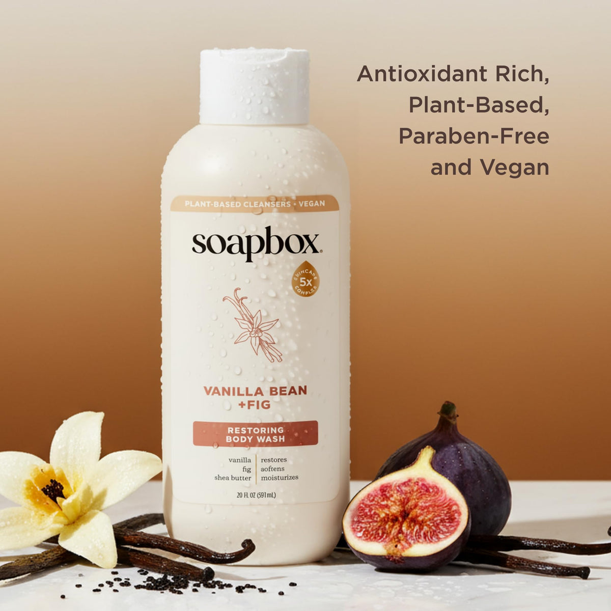 Soapbox bottle label close-up showing clean ingredients and vegan claim