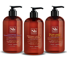 Soapbox variety 3 pack front view showing three scented bottles and convenience