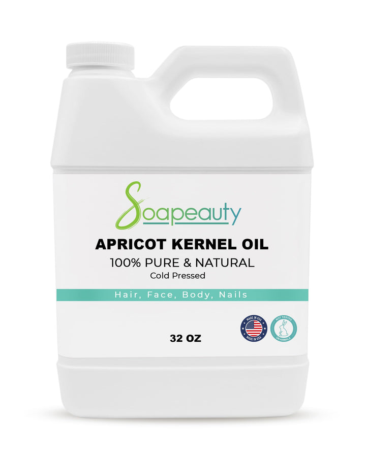 Soapeauty bottle front label showing organic apricot oil and clean packaging