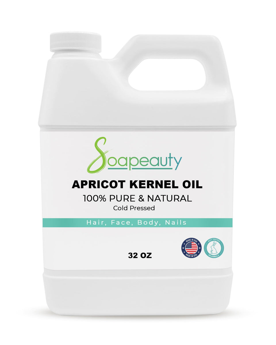 Soapeauty bottle front label showing organic apricot oil and clean packaging