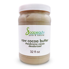 Soapeauty front packaging showing 32 oz cocoa butter and clear labeling benefit
