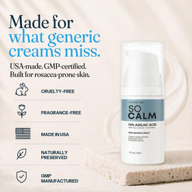 SoCalm bottle styled on shelf illustrating daily skincare routine