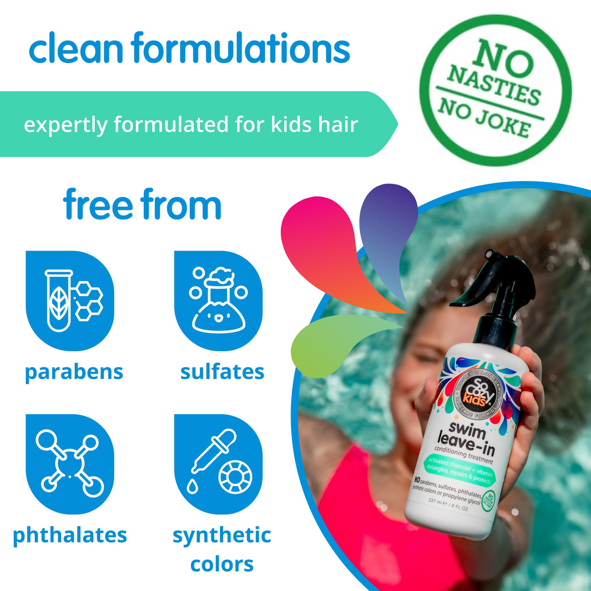 SO COZY child using spray by pool to remove chlorine buildup
