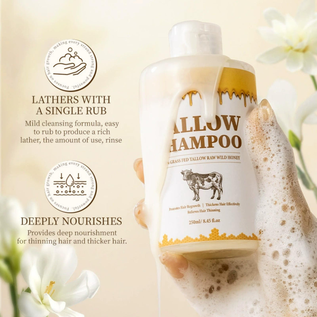 close-up label of Soelegant tallow bottles highlighting natural ingredients and transparency benefit