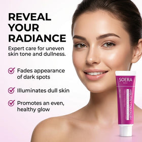 SOERA cream texture swipe showing lightweight, hydrating finish