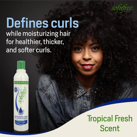 SOF N' FREE applied to model curls demonstrating defined, frizz-controlled finish