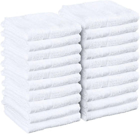 SOFT TEXTILES front pack of 12 white salon towels showing professional bulk value