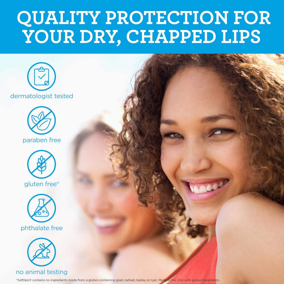 Softlips texture close-up highlighting smooth glide and moisturizing finish