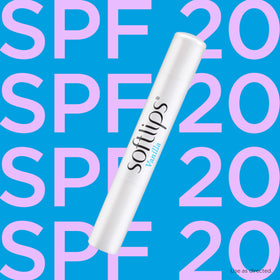 Softlips vanilla close-up label highlighting SPF 20 protection and trust