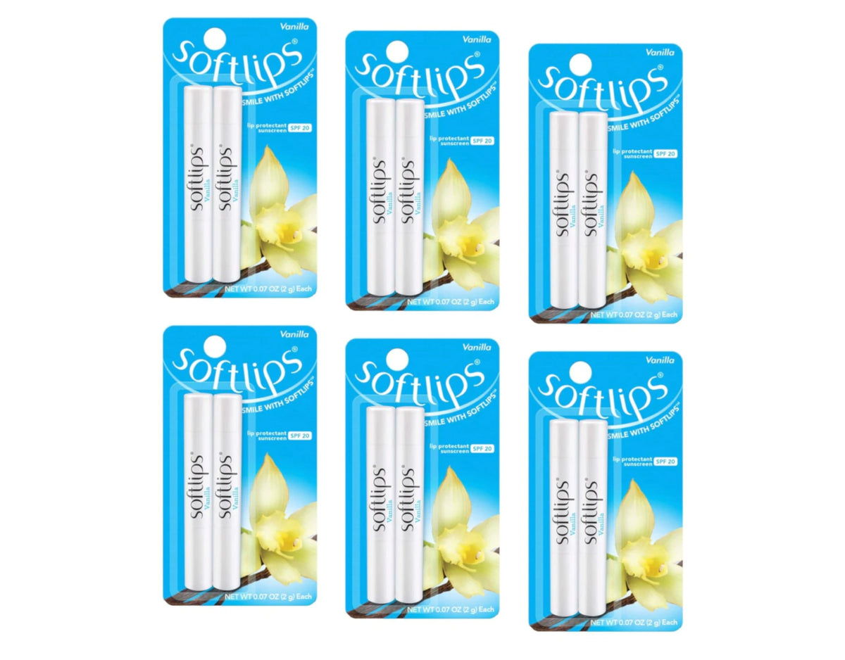 SoftLips front packaging showing 12 sticks and benefits