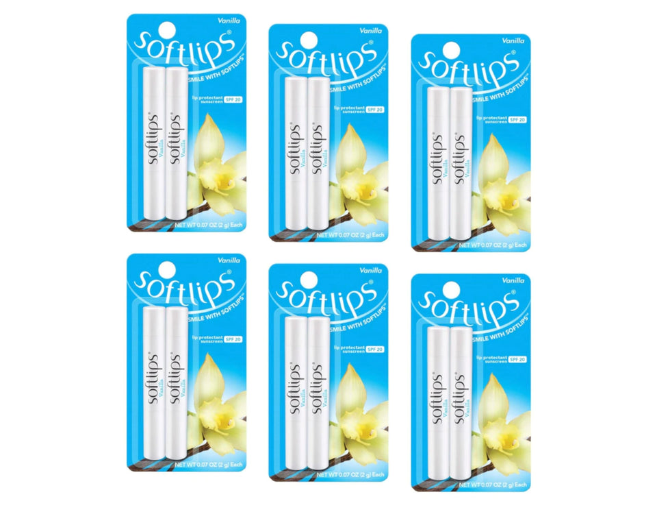 SoftLips front packaging showing 12 sticks and benefits