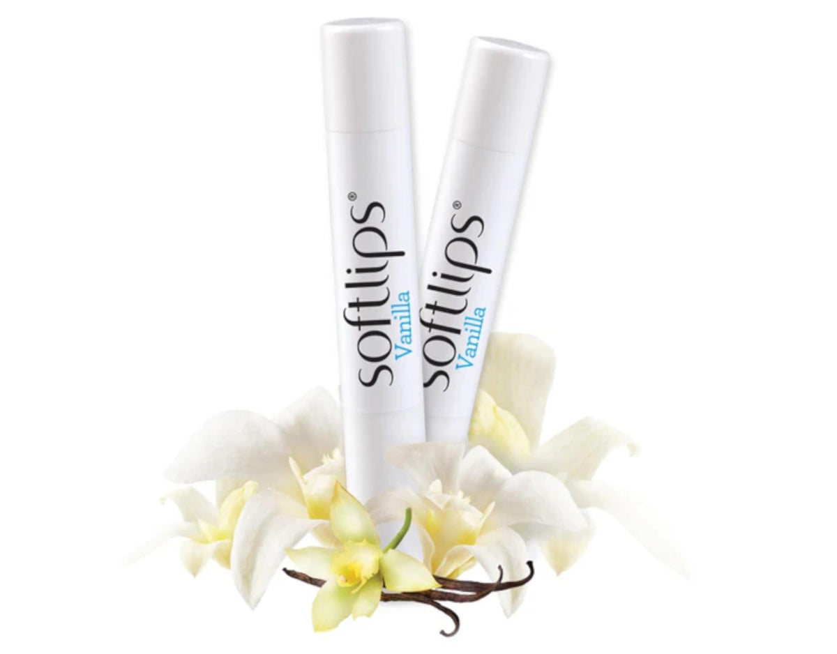SoftLips label detail showing SPF 20 and vanilla scent