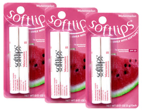 SoftLips watermelon twin pack front view showing compact SPF 20 tubes for daily protection