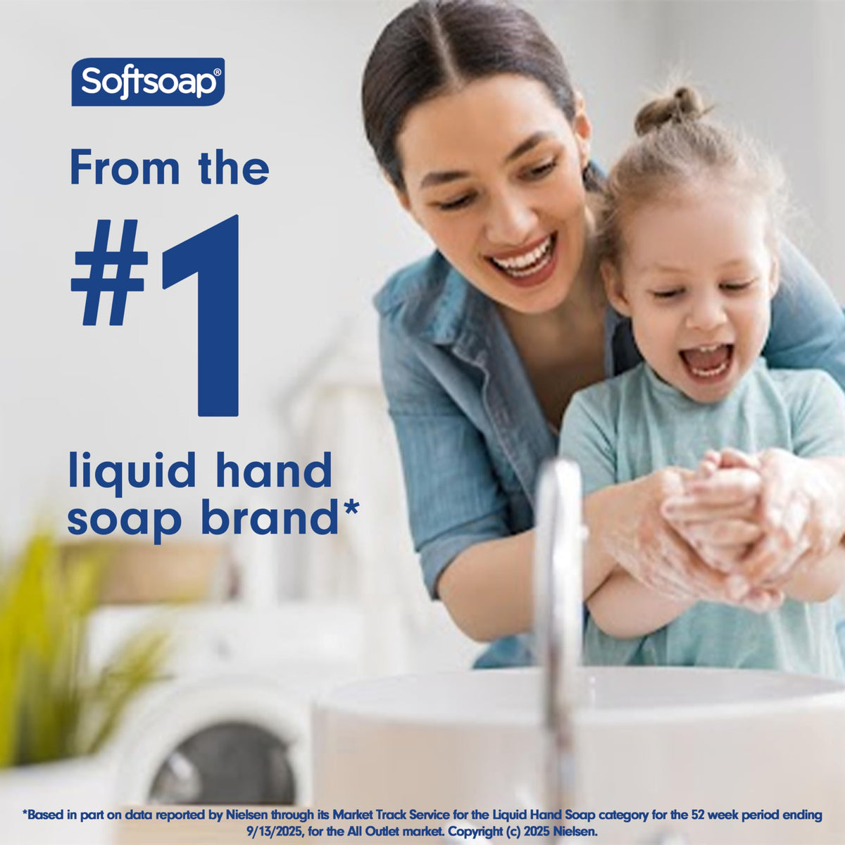 Softsoap refill beside bathroom dispenser showing tidy refill setup and space-saving