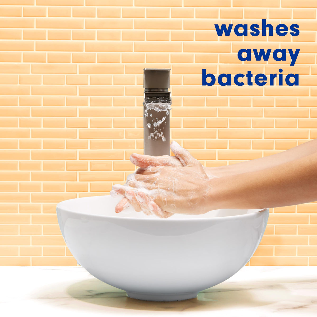 Softsoap bottle on bathroom countertop demonstrating convenient daily placement