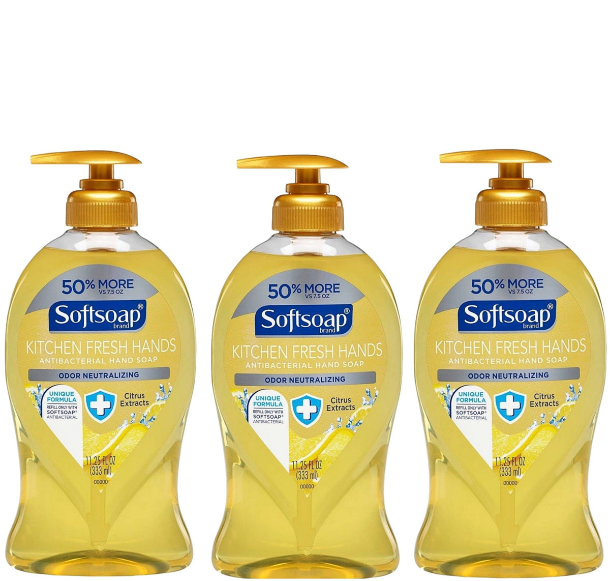 Softsoap bottle front view showing citrus pump and bright kitchen scent
