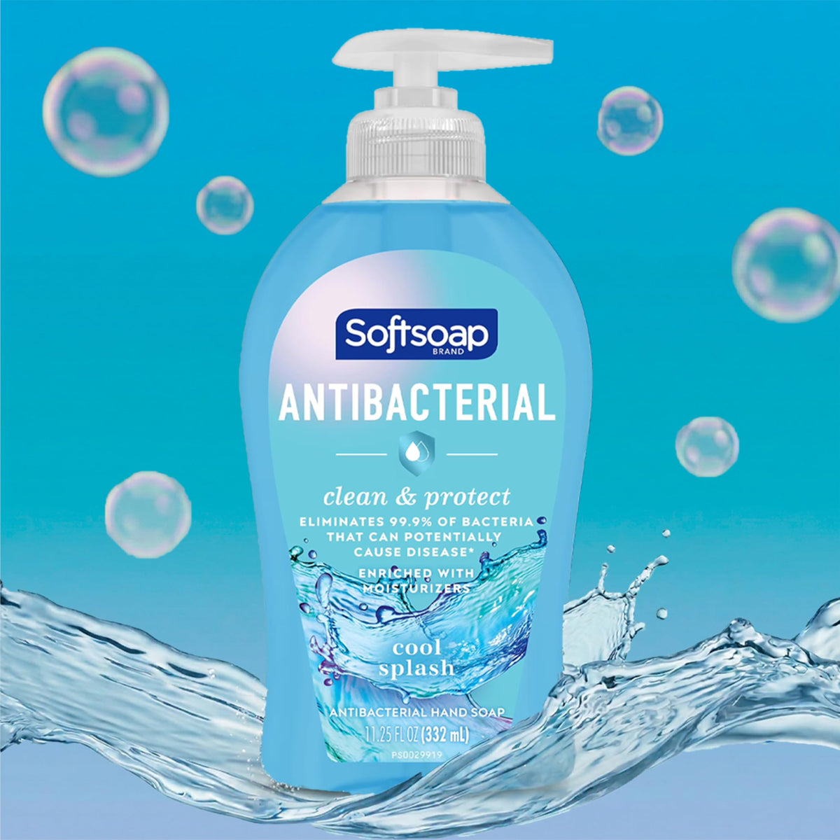 Close view of ingredient panel on Softsoap bottle, highlights paraben-free formulation
